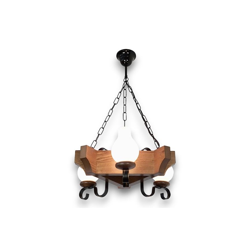 Brilagi - Hanglamp aan een ketting QUEEN 3xE14/40W/230V beuken/walnoot