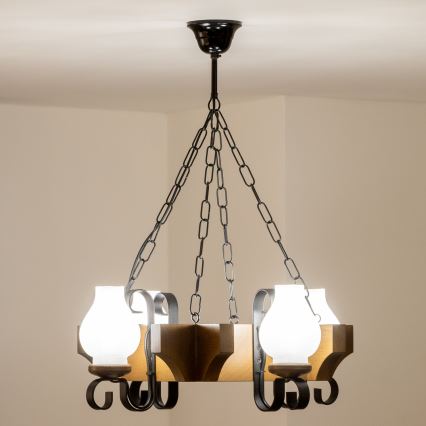 Brilagi - Hanglamp aan een ketting QUEEN 4xE14/40W/230V beuken/walnoot