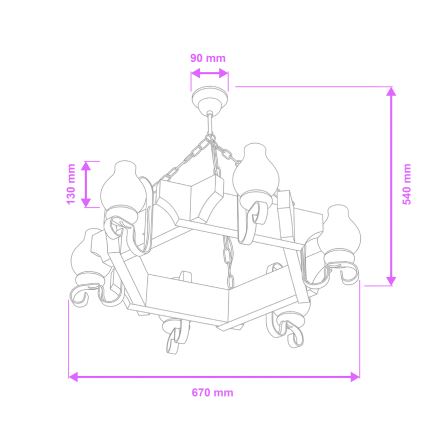 Brilagi - Hanglamp aan een ketting QUEEN 6xE14/40W/230V beuken