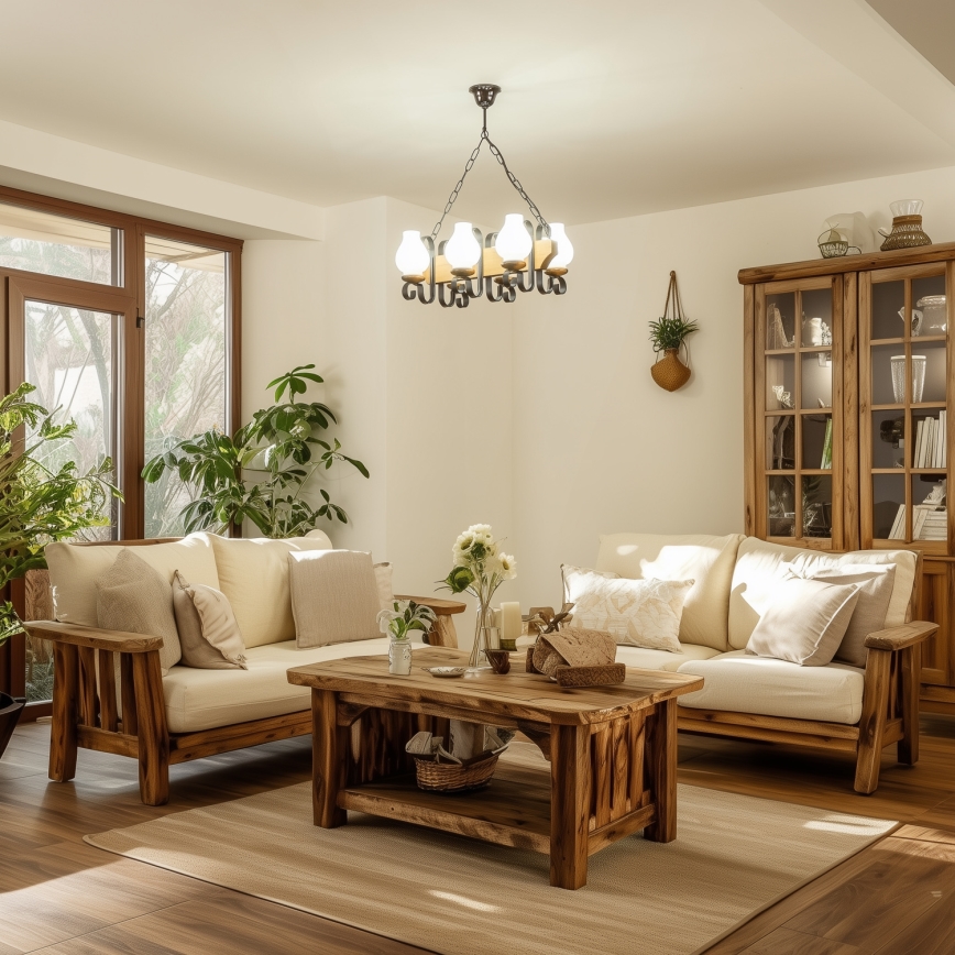 Brilagi - Hanglamp aan een ketting QUEEN 6xE14/40W/230V beuken