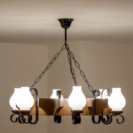 Brilagi - Hanglamp aan een ketting QUEEN 6xE14/40W/230V beuken/walnoot