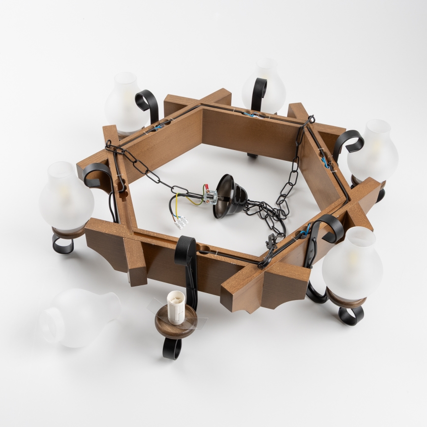 Brilagi - Hanglamp aan een ketting QUEEN 6xE14/40W/230V beuken/walnoot