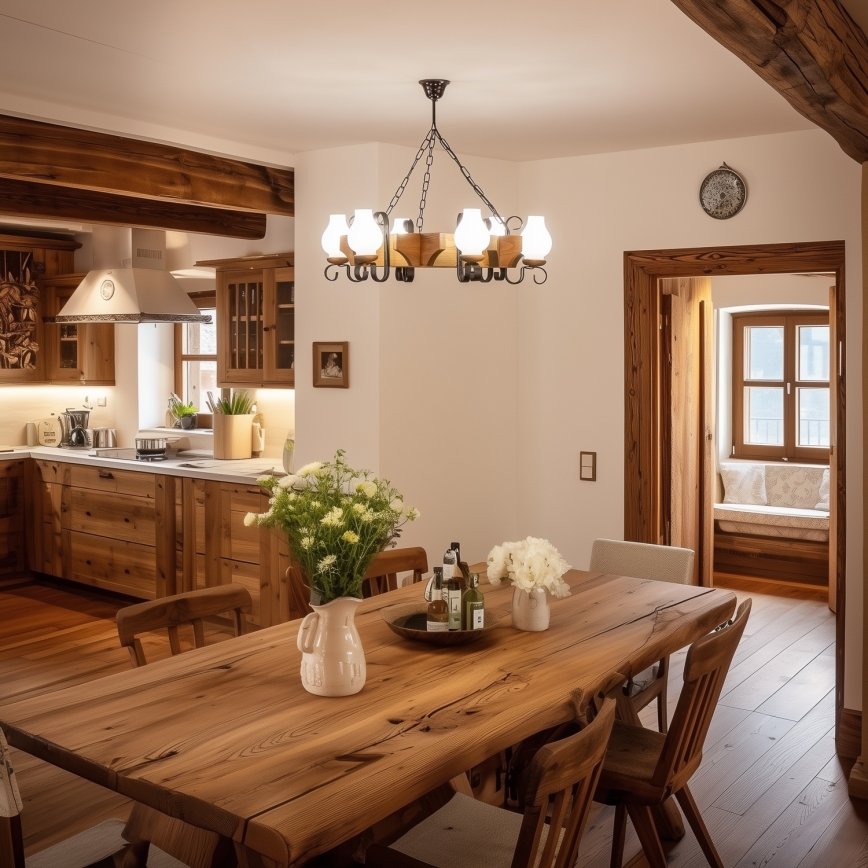 Brilagi - Hanglamp aan een ketting QUEEN 8xE14/40W/230V beuken