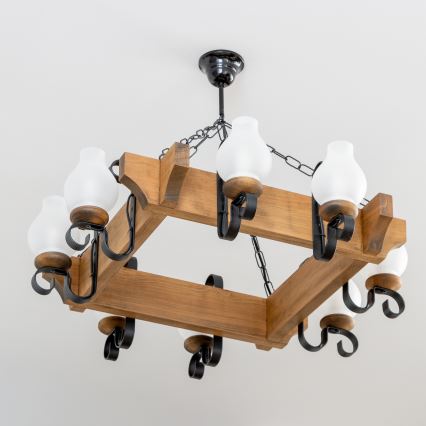 Brilagi - Hanglamp aan een ketting QUEEN 8xE14/40W/230V beuken