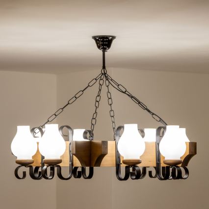 Brilagi - Hanglamp aan een ketting QUEEN 8xE14/40W/230V beuken