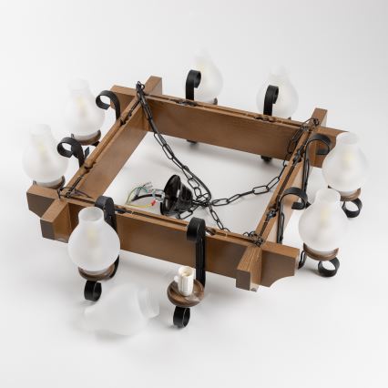 Brilagi - Hanglamp aan een ketting QUEEN 8xE14/40W/230V beuken/walnoot