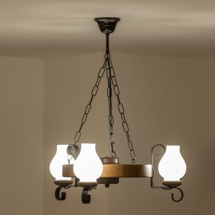 Brilagi - Hanglamp aan een ketting ROATA 3xE14/40W/230V beuken/walnoot