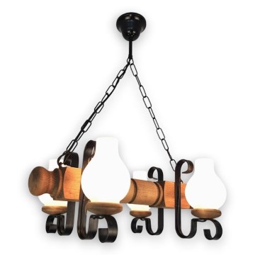 Brilagi - Hanglamp aan een ketting RUSTIC 4xE14/40W/230V beuken