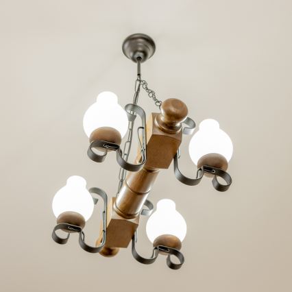 Brilagi - Hanglamp aan een ketting RUSTIC 4xE14/40W/230V beuken/walnoot