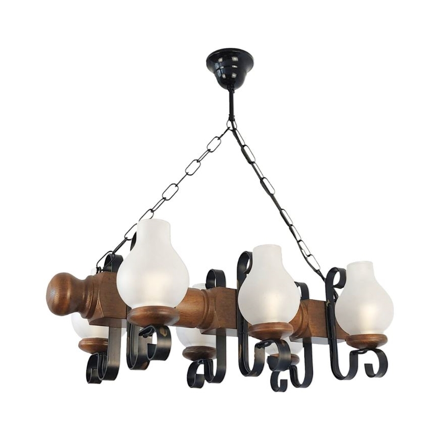 Brilagi - Hanglamp aan een ketting RUSTIC 6xE14/40W/230V beuken/walnoot