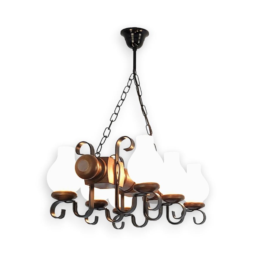 Brilagi - Hanglamp aan een ketting RUSTIC 6xE14/40W/230V beuken/walnoot