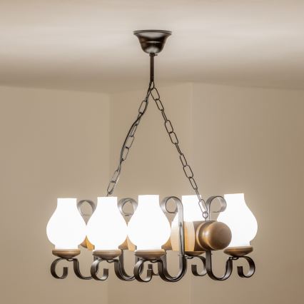 Brilagi - Hanglamp aan een ketting RUSTIC 6xE14/40W/230V beuken/walnoot