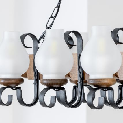 Brilagi - Hanglamp aan een ketting RUSTIC 6xE14/40W/230V beuken/walnoot