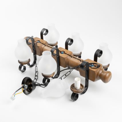 Brilagi - Hanglamp aan een ketting RUSTIC 6xE14/40W/230V beuken/walnoot