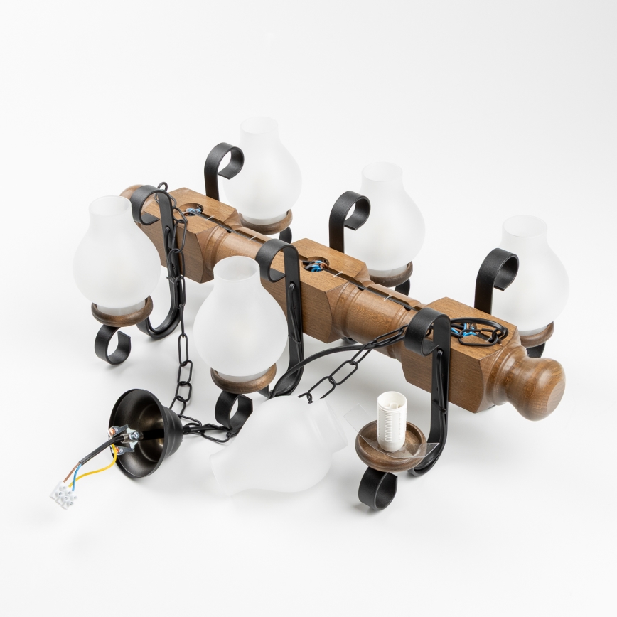 Brilagi - Hanglamp aan een ketting RUSTIC 6xE14/40W/230V beuken/walnoot