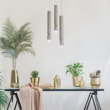 Brilagi - Hanglamp aan een koord POKER 3xGU10/25W/230V beige/goud