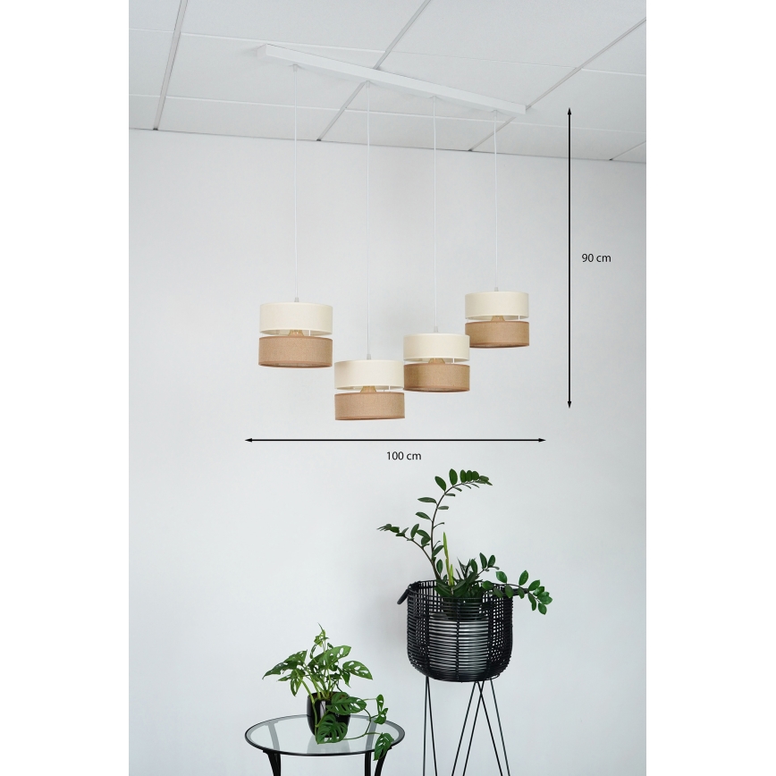 Brilagi - Hanglamp aan een koord ROYAL YUTE 4xE27/15W/230V beige/crème/wit