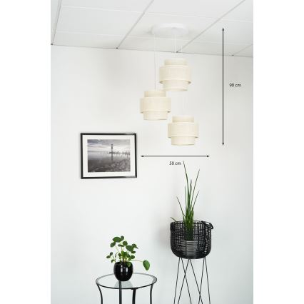 Brilagi - Hanglamp aan een koord SPACE YUTE 3xE27/15W/230V crème/wit