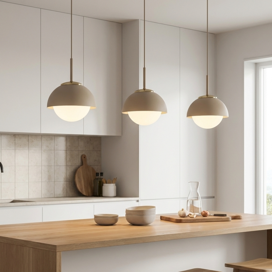 Brilagi - Hanglamp aan kabel 1xE27/60W/230V Ø 18 cm beige/goud