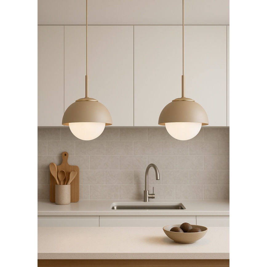Brilagi - Hanglamp aan kabel 1xE27/60W/230V Ø 18 cm beige/goud