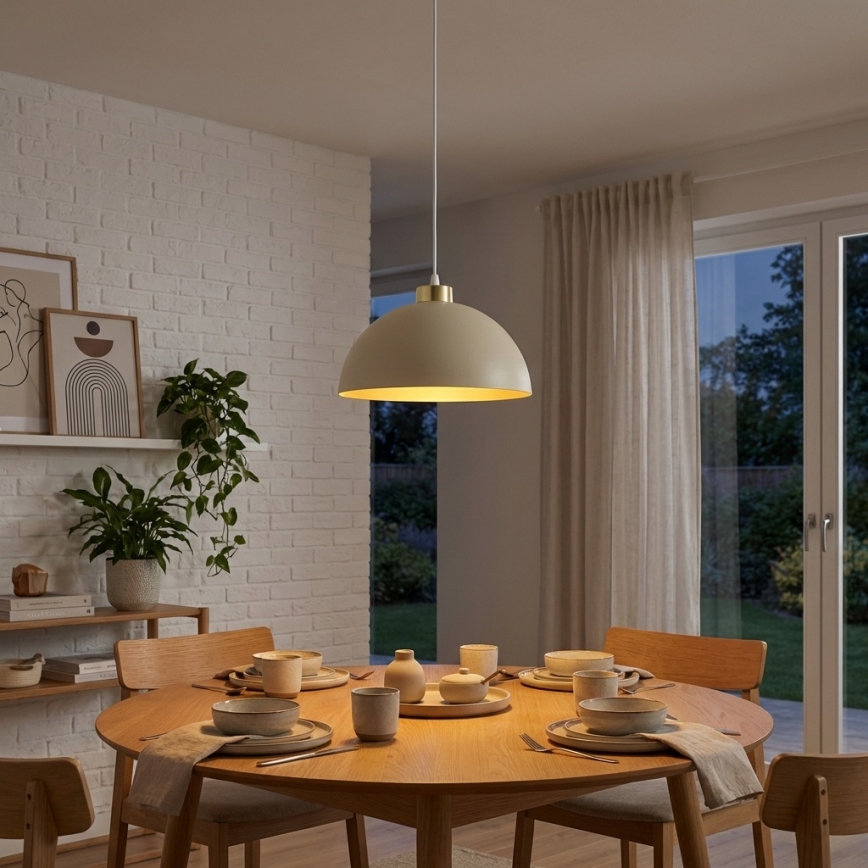 Brilagi - Hanglamp aan kabel 1xE27/60W/230V Ø 30 cm beige/goud
