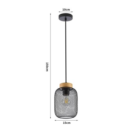 Brilagi - Hanglamp aan kabel BASKLITE 1xE27/15W/230V hout/zwart