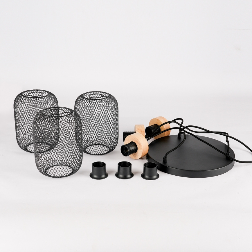 Brilagi - Hanglamp aan kabel BASKLITE 3xE27/15W/230V rubberhout/zwart