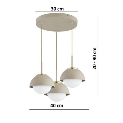 Brilagi - Hanglamp aan kabel COSMO 3xE27/60W/230V beige/goud