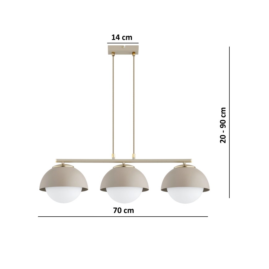 Brilagi - Hanglamp aan kabel COSMO 3xE27/60W/230V beige/goud