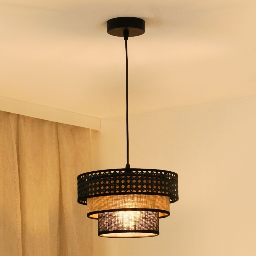 Brilagi - Hanglamp aan kabel DAKOTA LUNETA 1xE27/15W/230V Ø 25 cm zwart/rotan