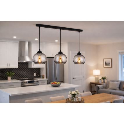 Brilagi - Hanglamp aan kabel DIOR 3xE27/60W/230V zwart/rookgrijs