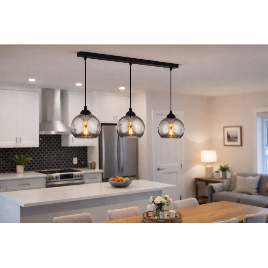 Brilagi - Hanglamp aan kabel DIOR 3xE27/60W/230V zwart/rookgrijs