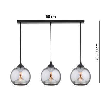 Brilagi - Hanglamp aan kabel DIOR 3xE27/60W/230V zwart/rookgrijs