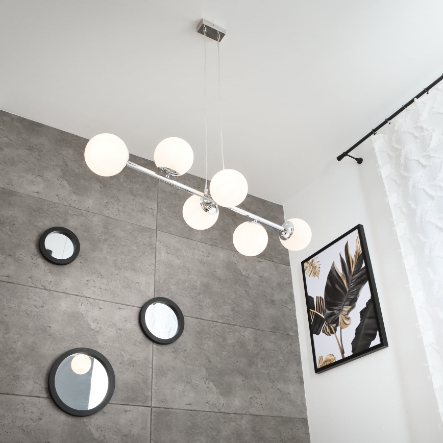 Brilagi - Hanglamp aan kabel MALONY 6xE14/20W/230V glanzend chroom