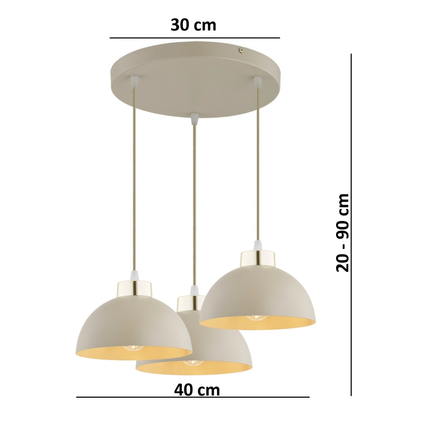 Brilagi - Hanglamp aan kabel MOON 3xE27/60W/230V beige/goud