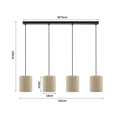 Brilagi - Hanglamp aan kabel NORDIC WAVE 4xE27/15W/230V linnen/zwart