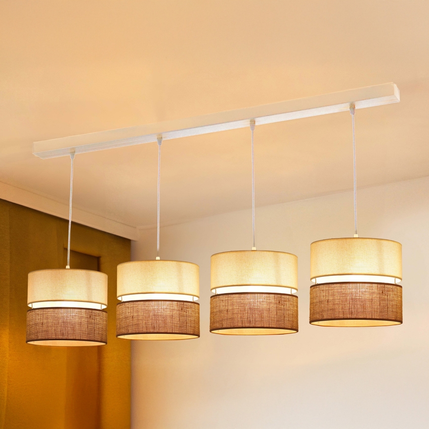 Brilagi - Hanglamp aan kabel ROYAL JUTE 4xE27/15W/230V beige/crème/wit