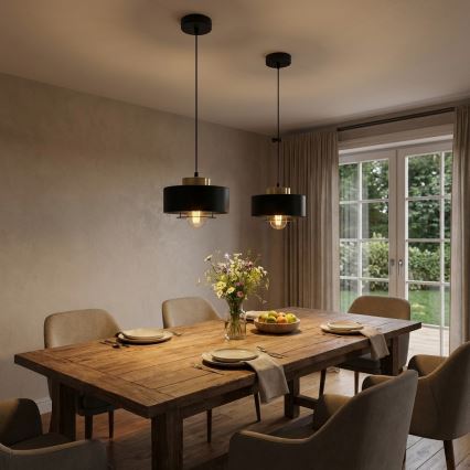 Brilagi - Hanglamp aan kabel SPRING 1xE27/60W/230V Ø 20 cm zwart/goud