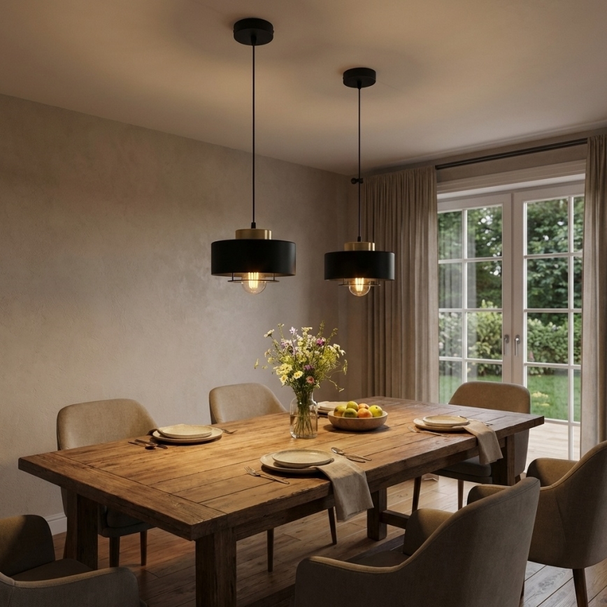 Brilagi - Hanglamp aan kabel SPRING 1xE27/60W/230V Ø 20 cm zwart/goud