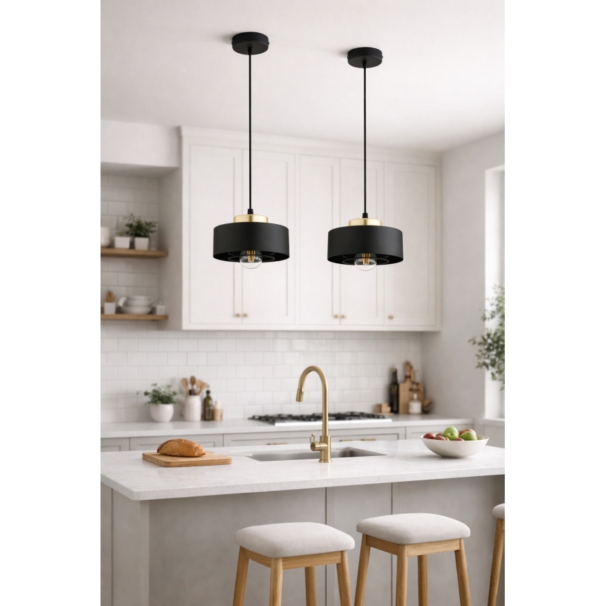 Brilagi - Hanglamp aan kabel SPRING 1xE27/60W/230V Ø 20 cm zwart/goud