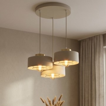 Brilagi - Hanglamp aan kabel SPRING 3xE27/60W/230V beige/goud