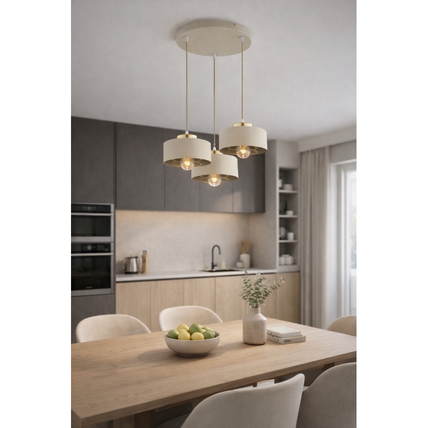 Brilagi - Hanglamp aan kabel SPRING 3xE27/60W/230V beige/goud