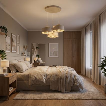 Brilagi - Hanglamp aan kabel SPRING 3xE27/60W/230V beige/goud