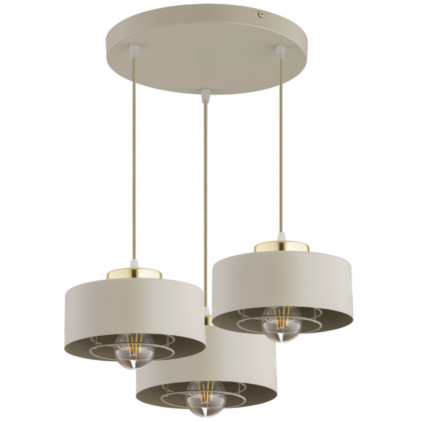 Brilagi - Hanglamp aan kabel SPRING 3xE27/60W/230V beige/goud
