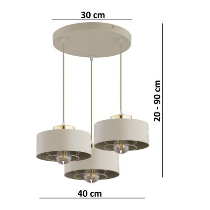 Brilagi - Hanglamp aan kabel SPRING 3xE27/60W/230V beige/goud