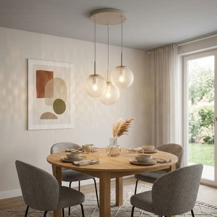 Brilagi - Hanglamp aan kabel STELLA 3xE27/60W/230V beige/goud