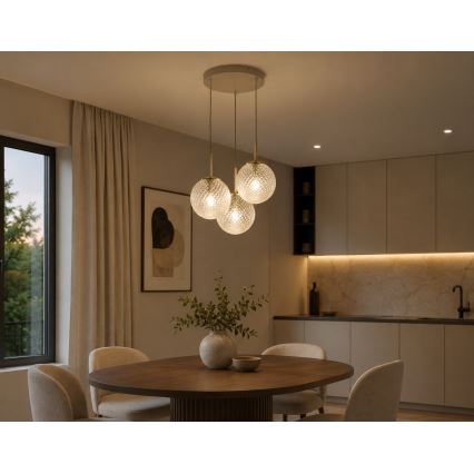 Brilagi - Hanglamp aan kabel STELLA 3xE27/60W/230V beige/goud