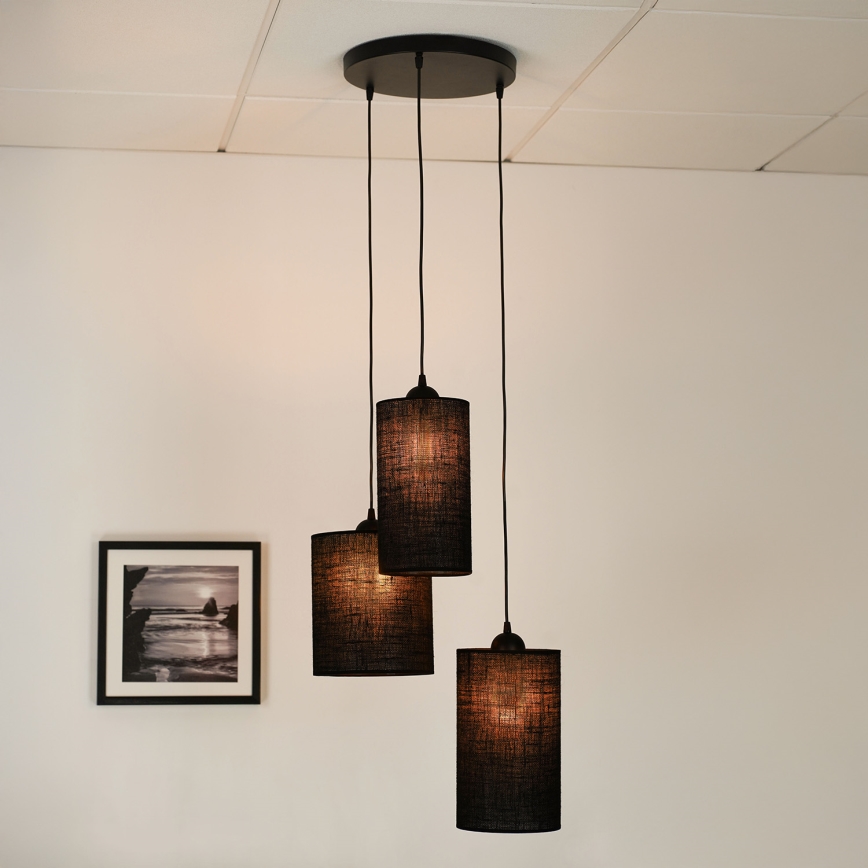 Brilagi - Hanglamp aan kabel TUBES 3xE27/15W/230V zwart