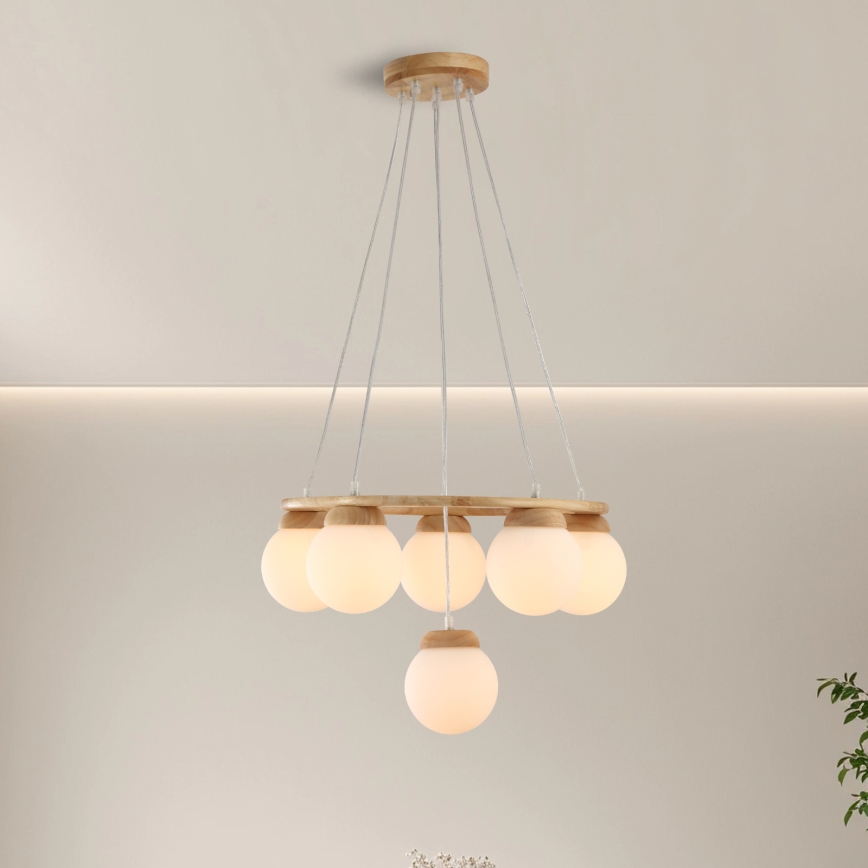 Brilagi - Hanglamp aan kabel VISBY WOOD, 6x E27 / 60W / 230V, Ø 58 cm, hout