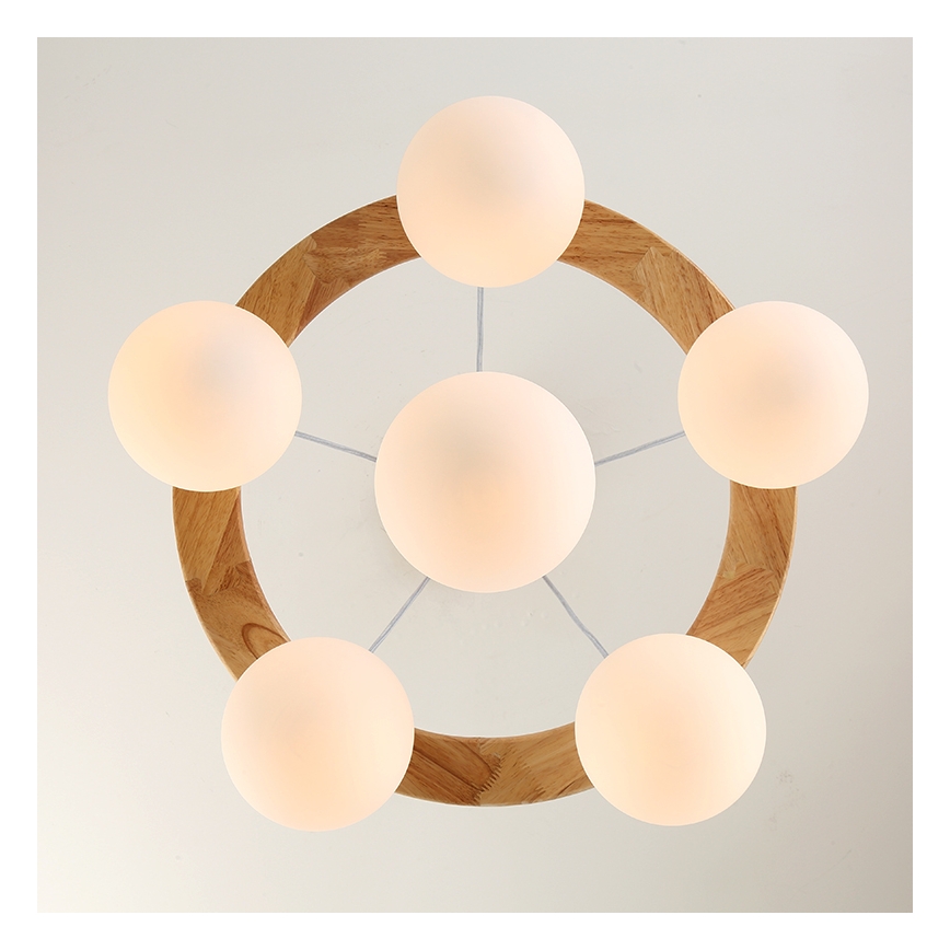 Brilagi - Hanglamp aan kabel VISBY WOOD, 6x E27 / 60W / 230V, Ø 58 cm, hout